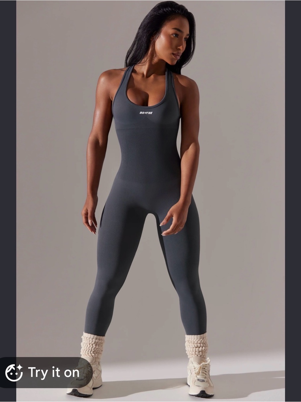 Bo+Tee Petite Cutout Jumpsuit in Gray Small